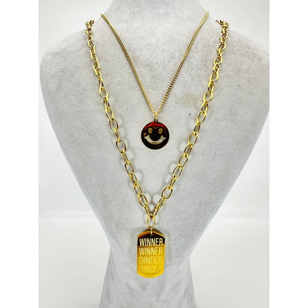 Gold Yazı Detaylı Uzun Kolye